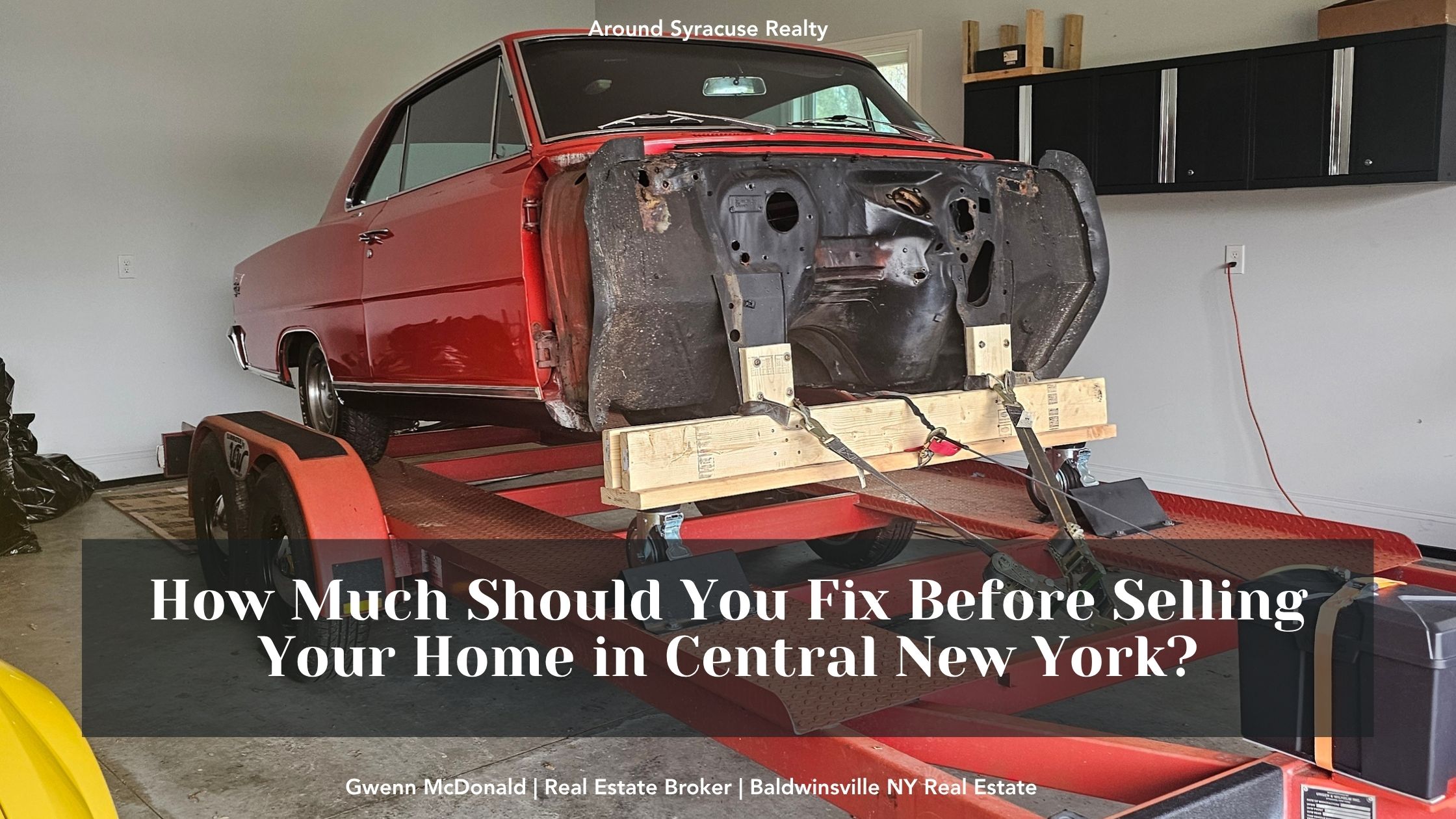 1967 Chevy Nova SS restoration showing disassembled front end illustrating how home prep projects can become complex before selling a home in Central New York