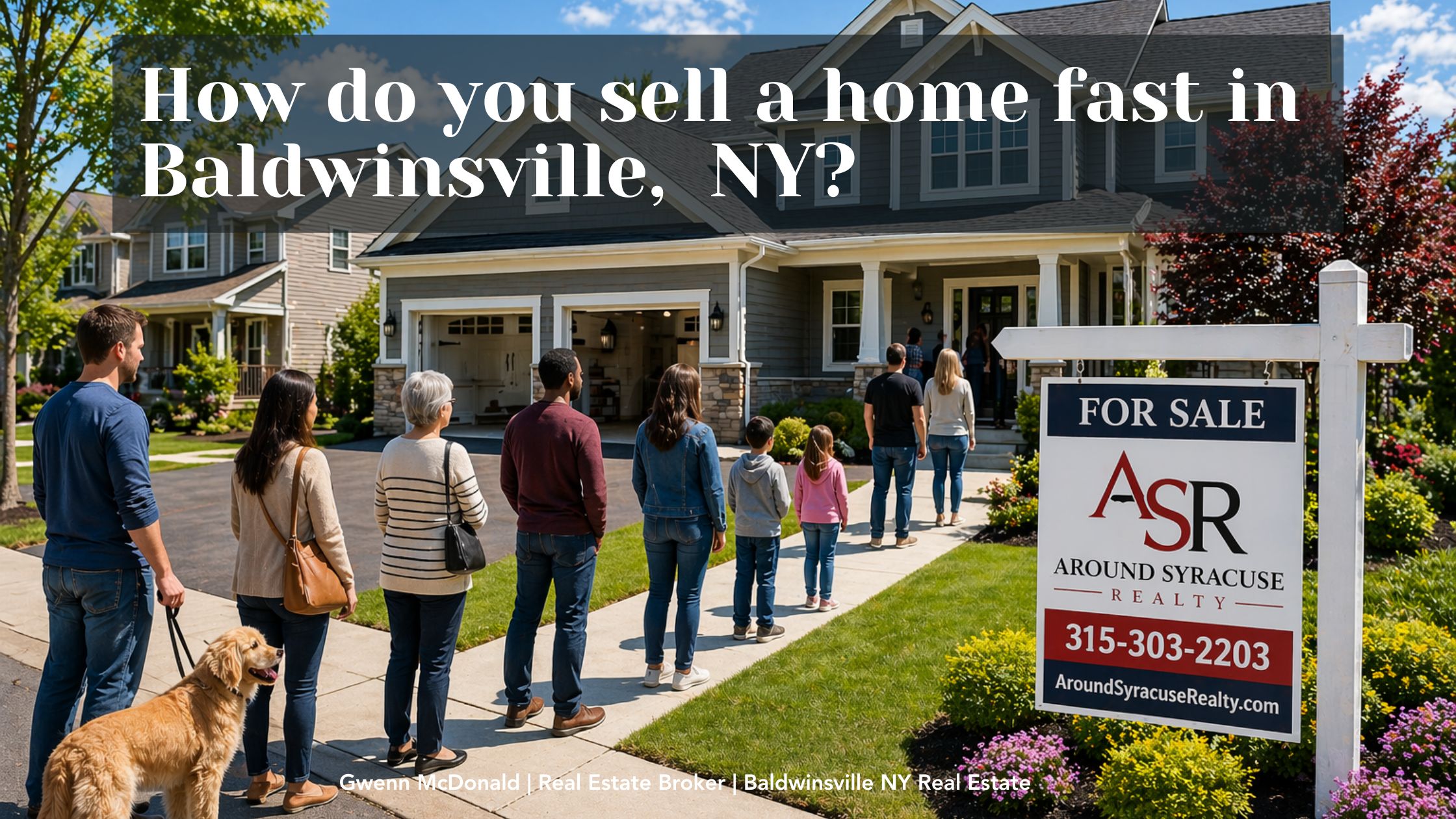 Baldwinsville NY home for sale with two-car garage and multiple buyers lined up outside representing strong demand